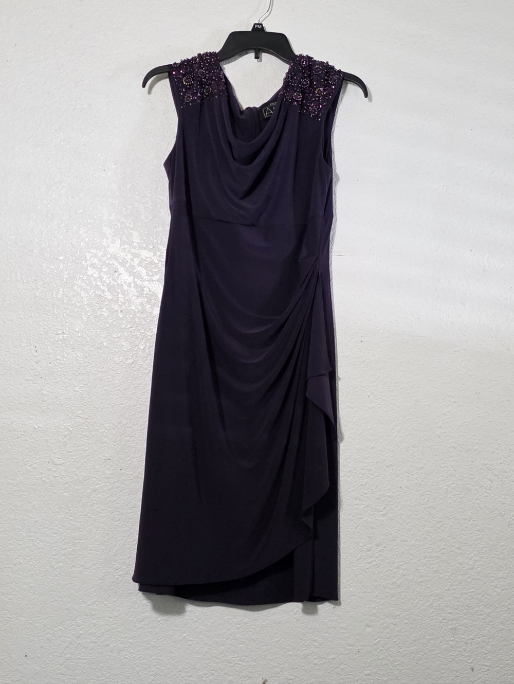 Petite Alex Evenings Gown Elegant Purple Sleeveless Draped Cocktail Dress